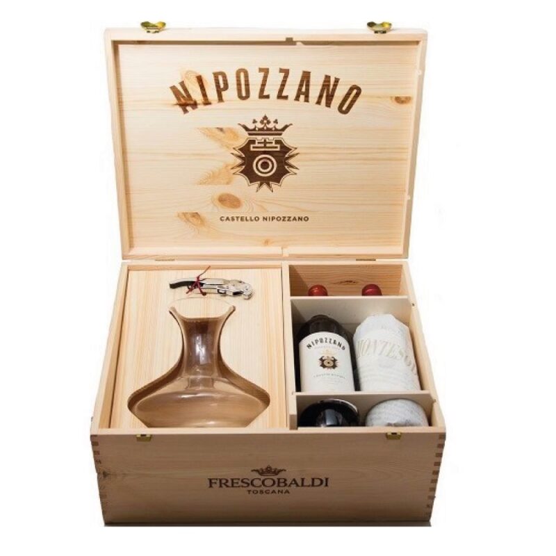 Castello di Nipozzano Lux 4 Bottiglie, 1 Decanter e 1 Cavatappi Frescobaldi (Cassa in Legno)