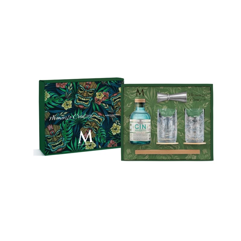 Momento Creativo Gin Mazzetti d'Altavilla con 2 Tumbler Tiki + Jigger + Cannucce Metallo