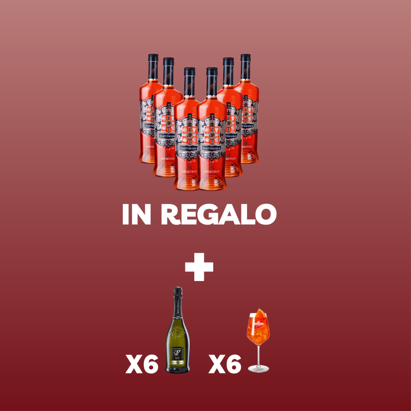 6 bottiglie Aperitivo 25 Sant'Orsola 1L + OMAGGIO 6 Bottiglie Spumante Cuvée Brut Master C27 Sant'Orsola e 6 Calici