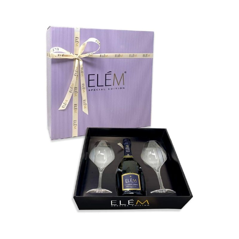 Glass Pack Prosecco Valdobbiadene Superiore Brut El&eacute;m (Astucciato con due calici)
